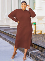 Solid color long sleeve hoodie dress - View 13 | Lwiis