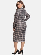 Plaid Sequin Long Sleeve Dress - View 7 | Lwiis