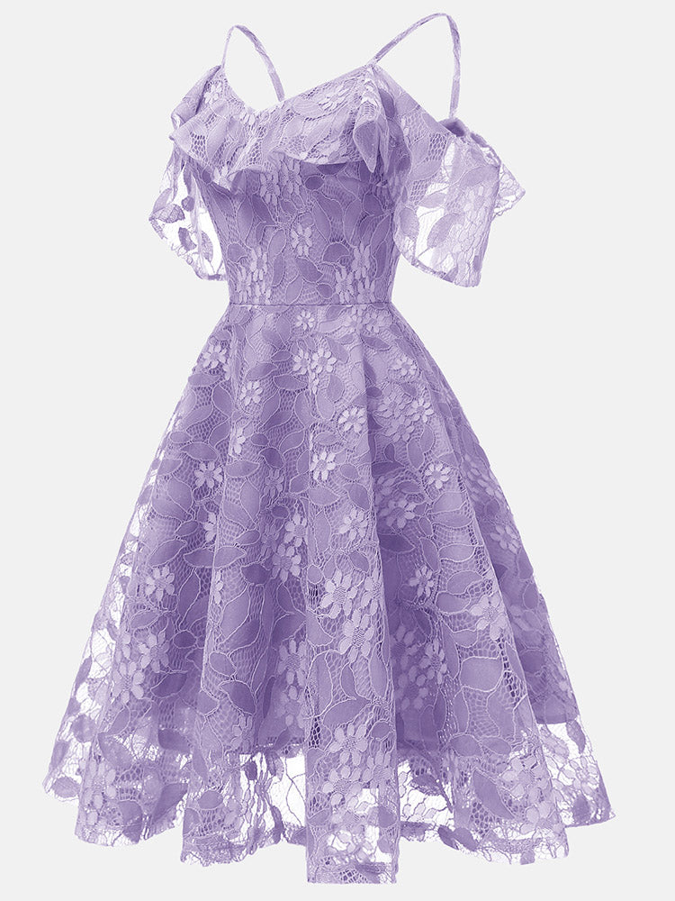 Floral Lace A-Line Midi Dress - View 17 | Lwiis