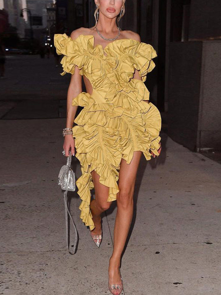 Floral asymmetrical dress with ruffle detailing - View 11 | Lwiis