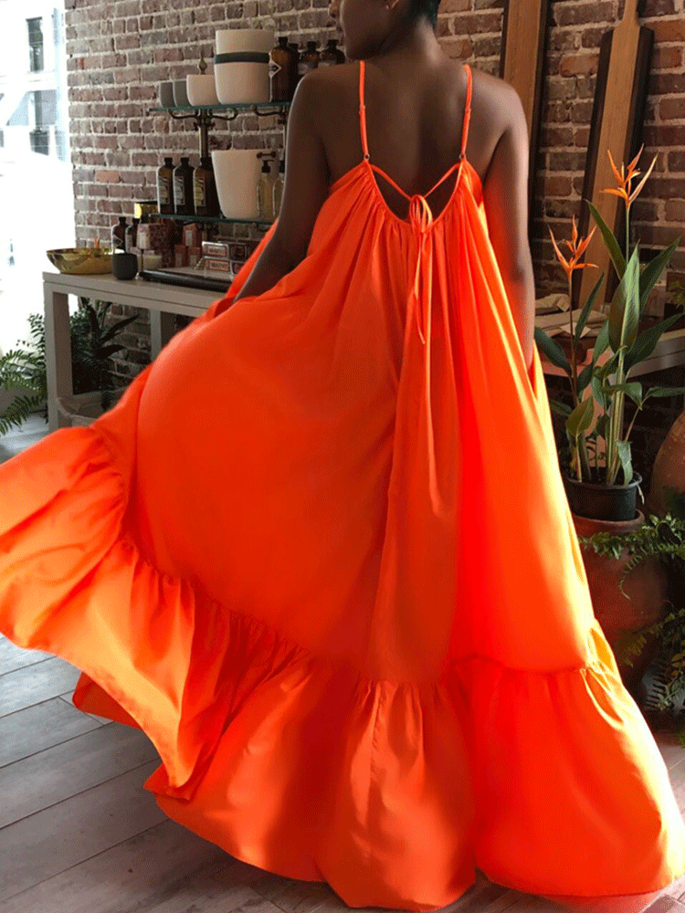 Spaghetti strap maxi dress with ruffled hem - View 17 | Lwiis