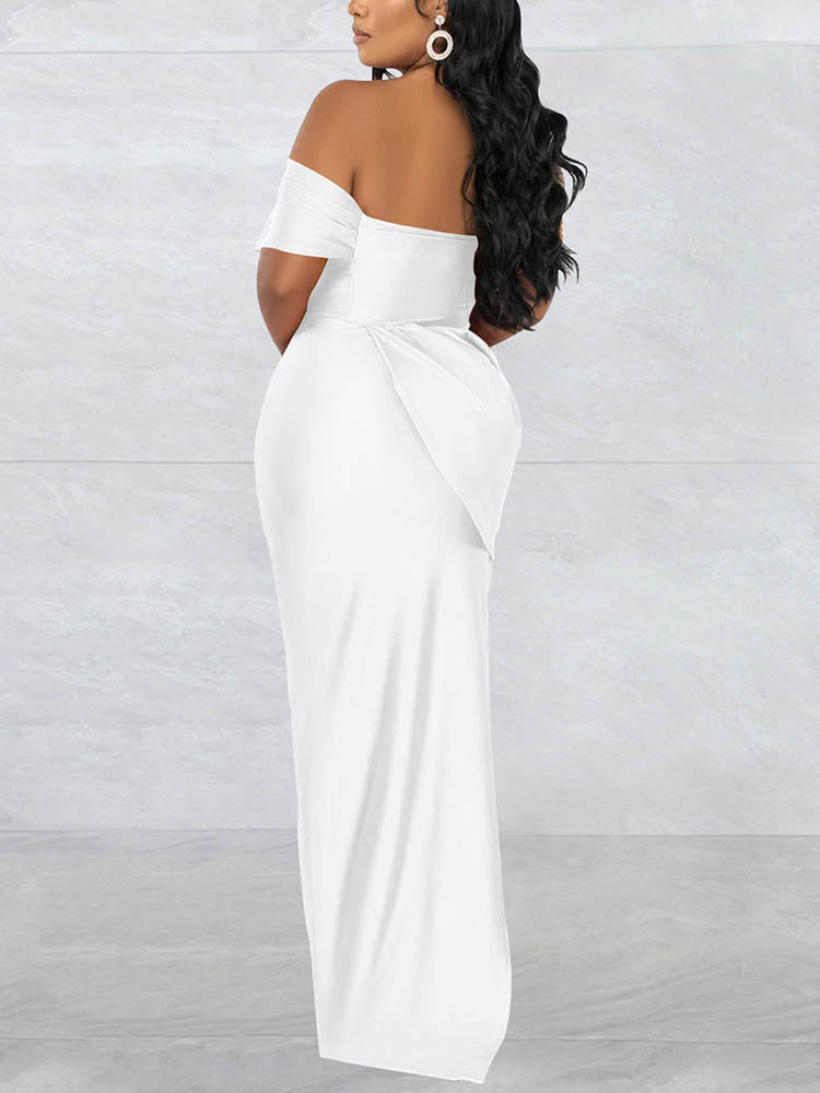 Off-shoulder maxi dress with high slit - View 14 | Lwiis