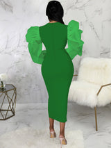 Puff Sleeve Midi Dress - View 8 | Lwiis