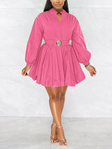 Puffy sleeve belted dress - View 25 | Lwiis