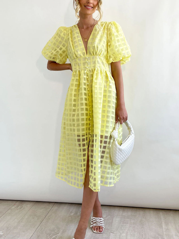Plaid V-Neck Midi Dress - View 22 | Lwiis