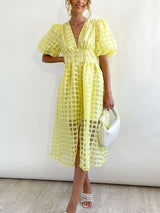 Plaid V-Neck Midi Dress - View 22 | Lwiis