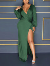 Elegant V Neck Side Split Maxi Dress - View 7 | Lwiis