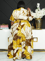 Printed V-neck maxi dress with short sleeves and a belted waist - View 8 | Lwiis