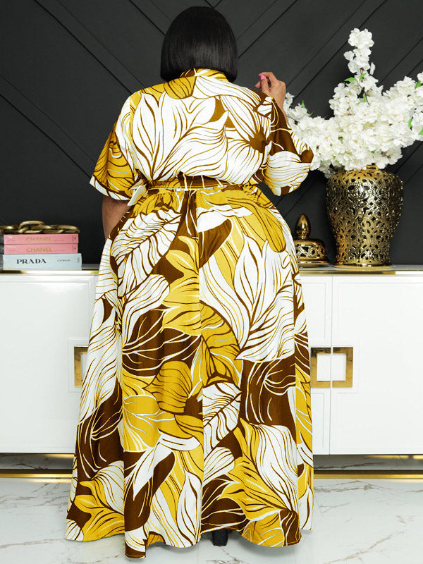 Printed V-neck maxi dress with short sleeves and a belted waist - View 8 | Lwiis