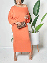 Solid Batwing Sleeve Maxi Dress - View 6 | Lwiis