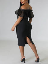 Off Shoulder Mesh Pearl Button Dress - View 14 | Lwiis
