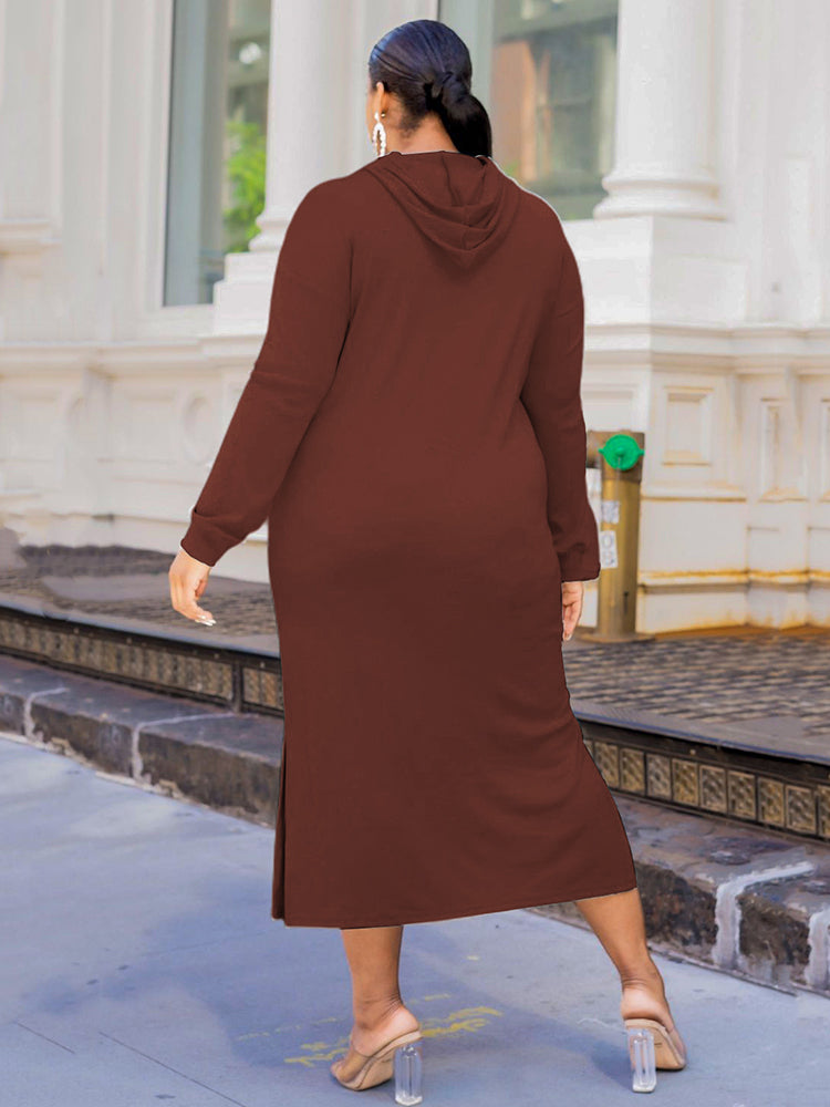 Solid color long sleeve hoodie dress - View 15 | Lwiis