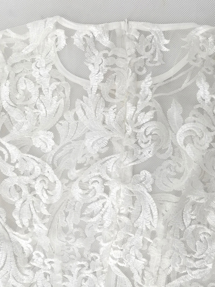 White lace bell sleeve midi dress - View 6 | Lwiis