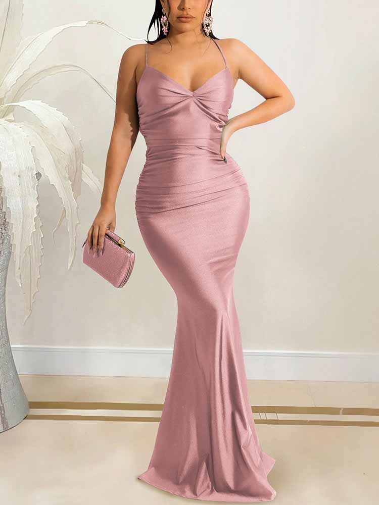 Green Spaghetti Strap Lace Up Maxi Dress - View 6 | Lwiis