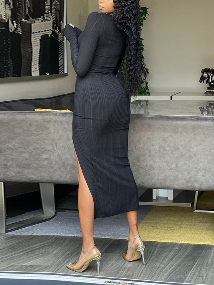 Ribbed knit midi dress - View 6 | Lwiis