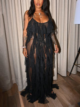 Halter Neck Ruffle Tulle Dress - View 13 | Lwiis