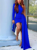 One Shoulder Ruched Jersey Knit Dress - View 9 | Lwiis