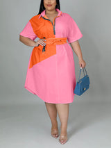 Color Block Shirt Dress - View 9 | Lwiis
