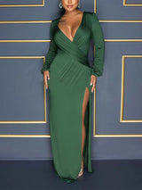 Elegant V Neck Side Split Maxi Dress - View 8 | Lwiis