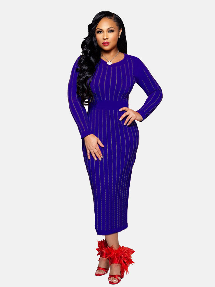 Elegant long sleeve rhinestone party dress - View 9 | Lwiis