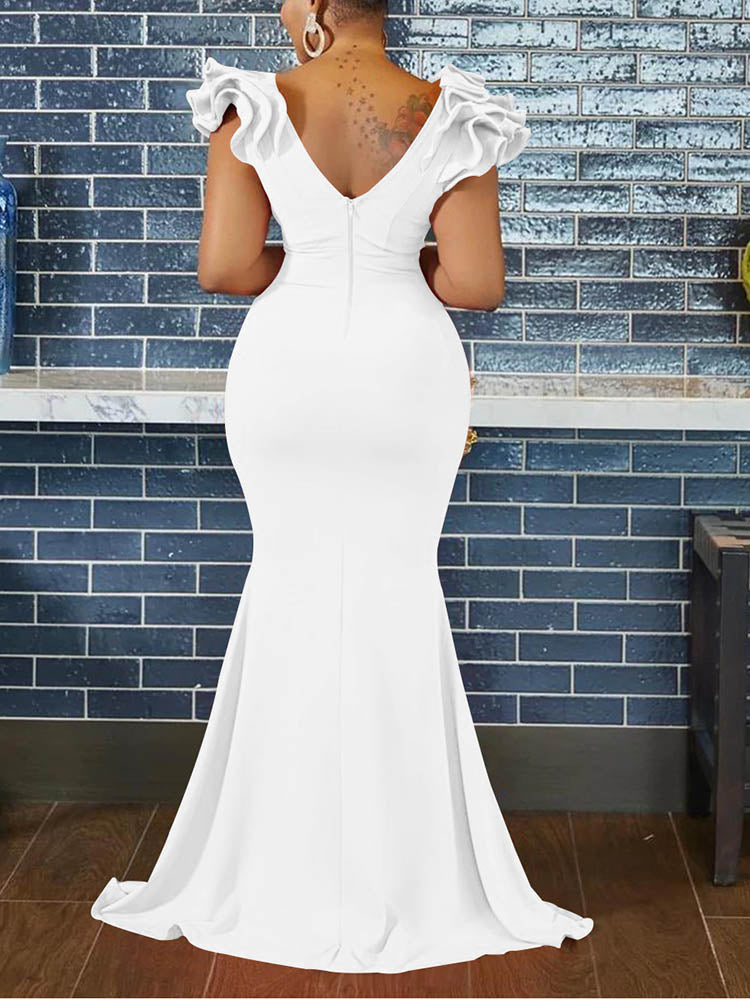 Formal Ruffle Sleeve Maxi Dress - View 6 | Lwiis