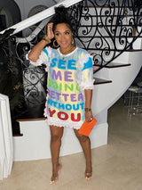 Sequin graphic print t-shirt dress - View 7 | Lwiis