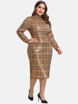 Plaid Sequin Long Sleeve Dress - View 9 | Lwiis