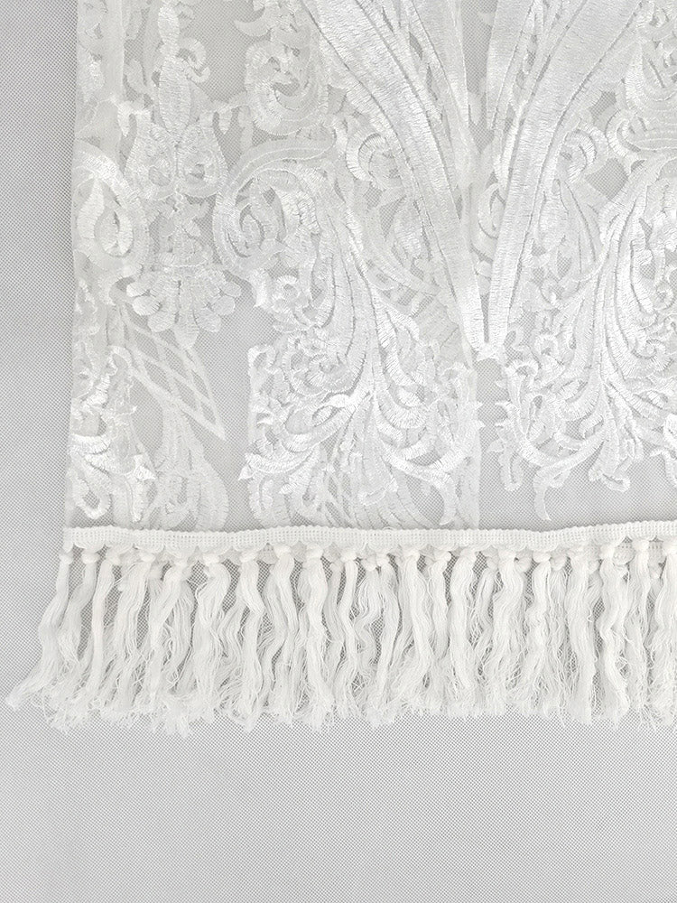 White lace bell sleeve midi dress - View 7 | Lwiis