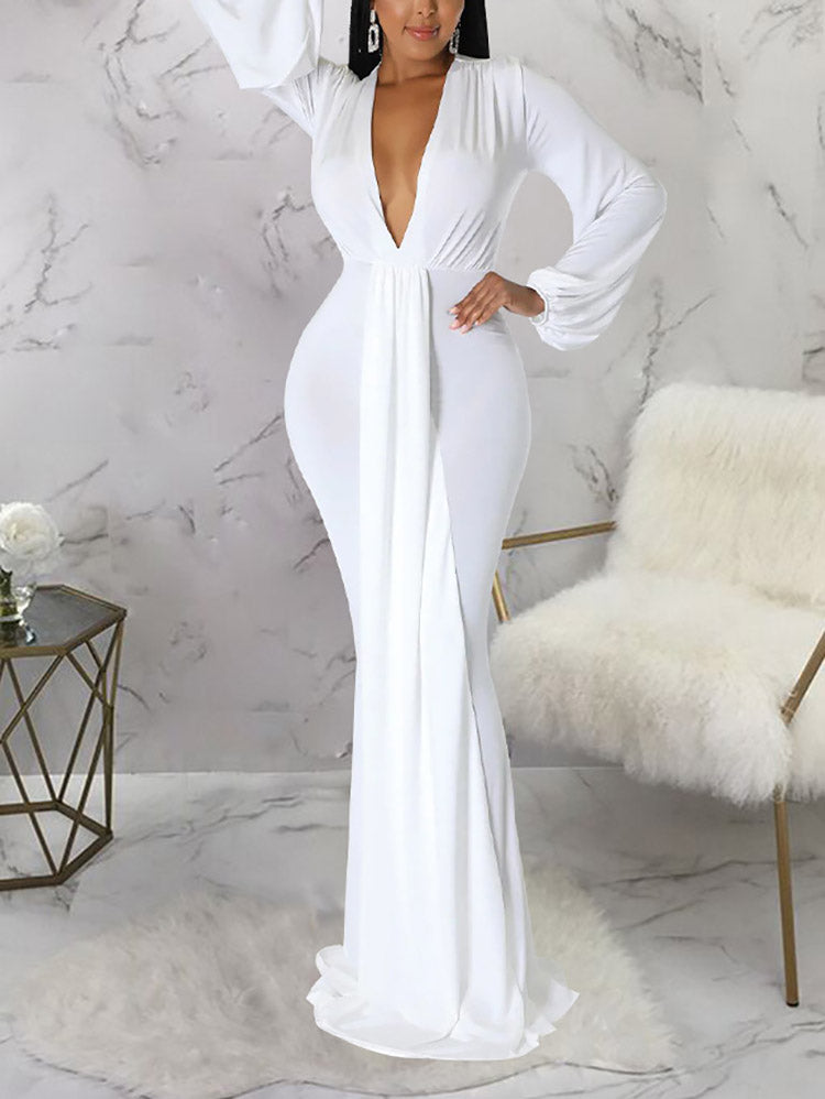 Elegant formal evening maxi dress in flowy jersey knit - View 10 | Lwiis