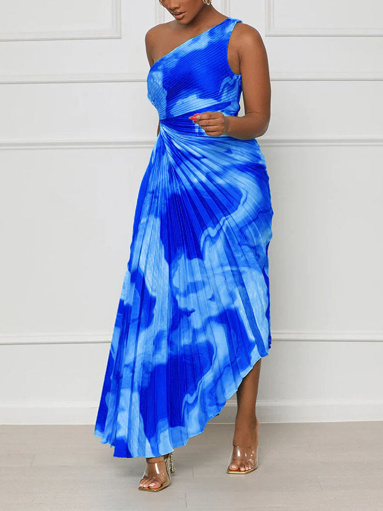 A woman wearing a one shoulder pleated midi dress - View 7 | Lwiis