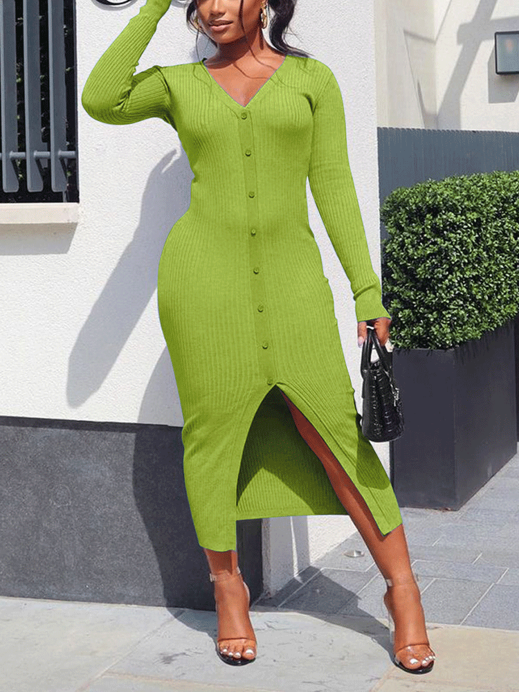 Ribbed Knit Midi Dress - View 10 | Lwiis