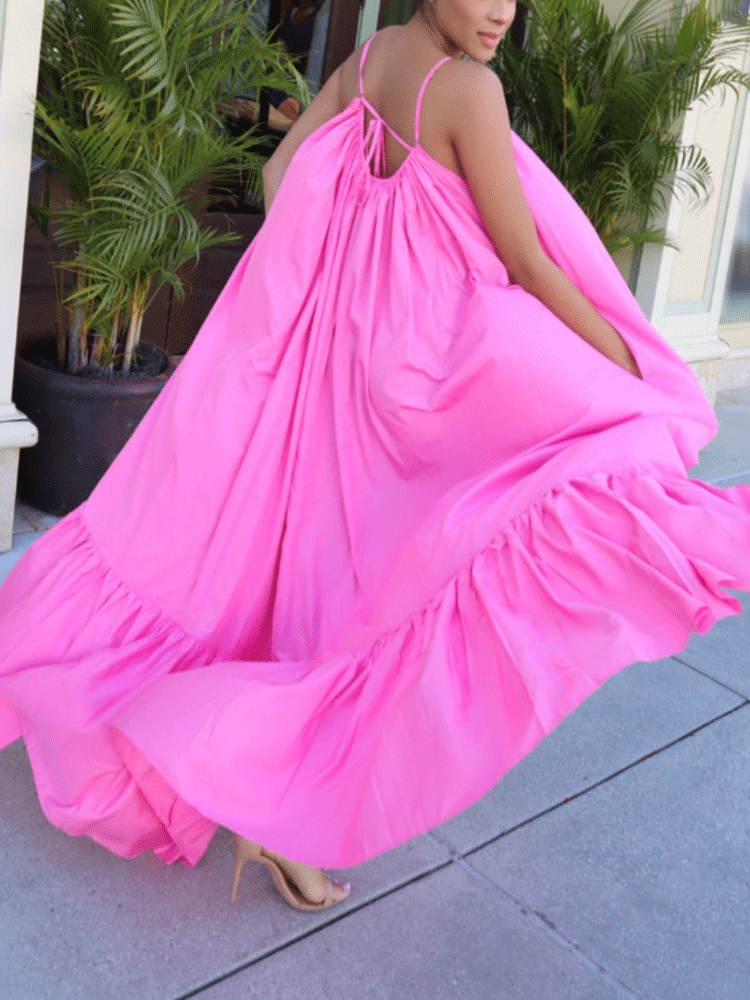 Spaghetti strap maxi dress with ruffled hem - View 19 | Lwiis