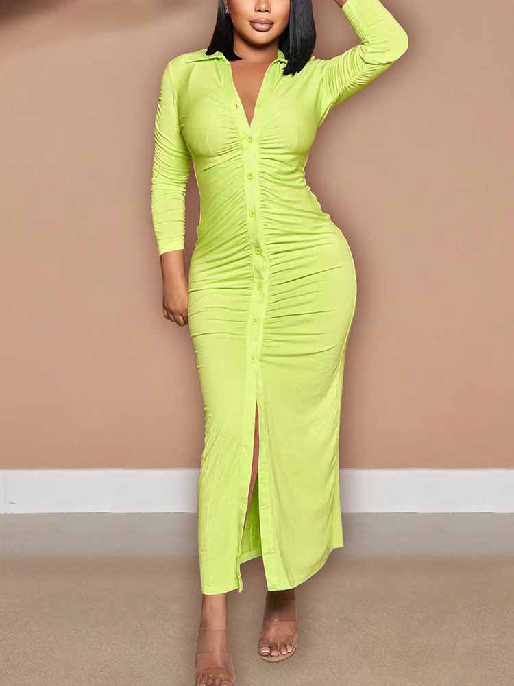 Collared Button Down Maxi Dress - View 15 | Lwiis