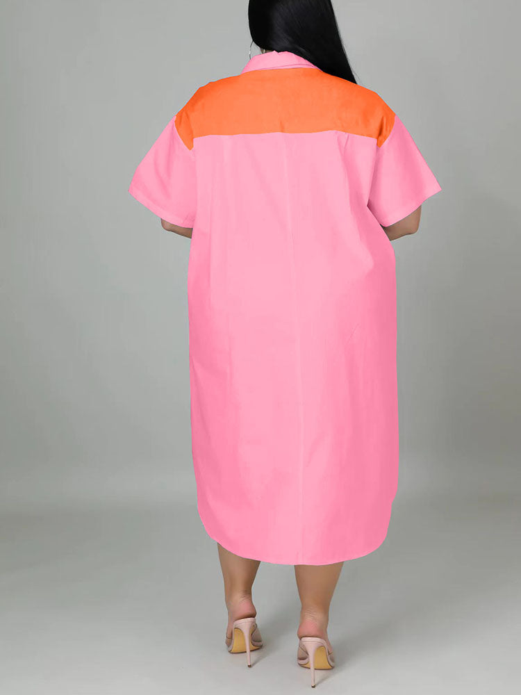 Color Block Shirt Dress - View 11 | Lwiis