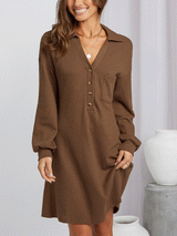 Waffle Knit Collared Midi Dress - View 6 | Lwiis