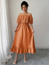 Elegant off-the-shoulder A-line maxi dress - View 9 | Lwiis