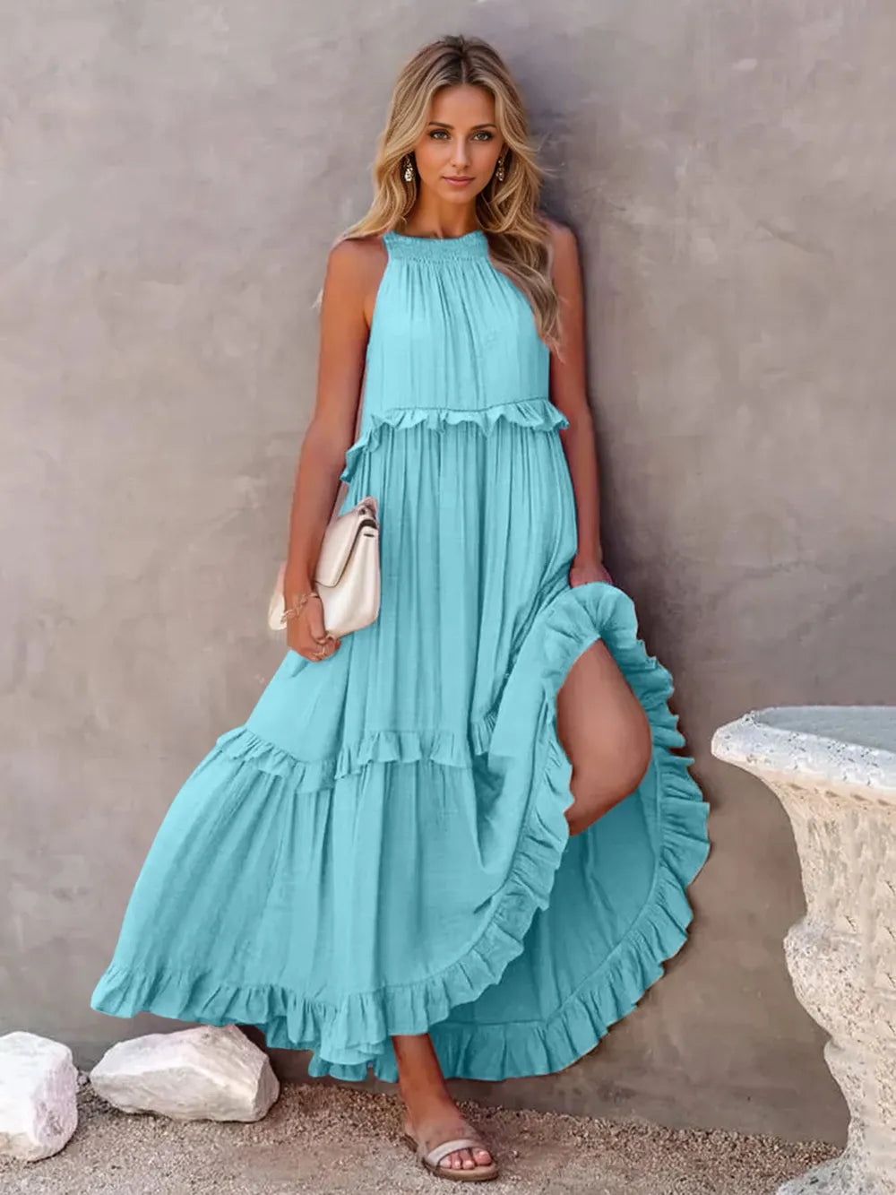 Tiered Ruffle Maxi Dress with Pockets - View 20 | Lwiis