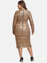 Plaid Sequin Long Sleeve Dress - View 10 | Lwiis