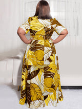 Printed V-neck maxi dress with short sleeves and a belted waist - View 10 | Lwiis