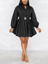 Puffy sleeve belted dress - View 21 | Lwiis