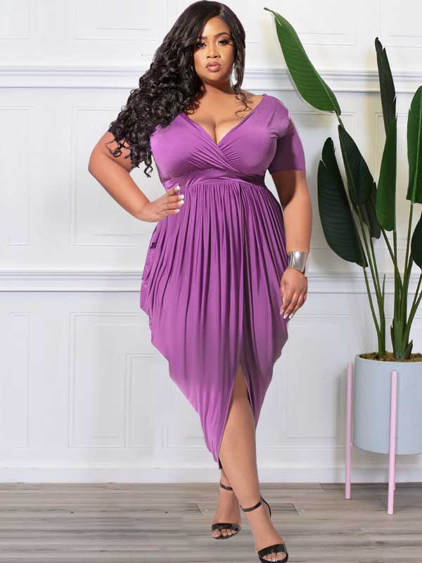 Ruched V-Neck Midi Dress - View 19 | Lwiis
