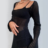 Striped knit maxi dress with long sleeves - View 11 | Lwiis