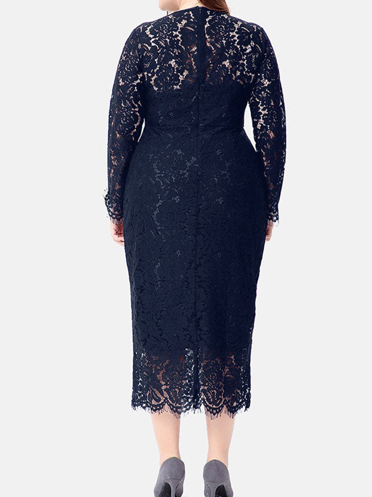 Elegant long sleeve lace maxi dress - View 9 | Lwiis