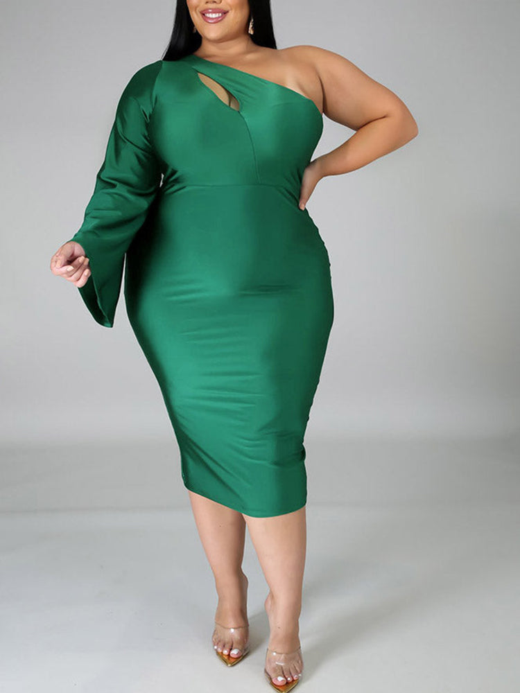 One Shoulder A-Line Midi Dress - View 8 | Lwiis