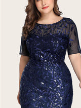Sequin leaf pattern mermaid maxi dress with scoop neck - View 25 | Lwiis