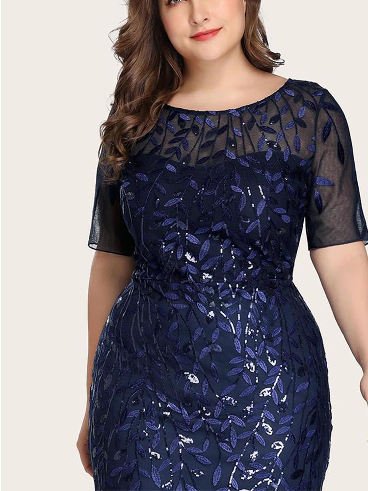 Sequin leaf pattern mermaid maxi dress with scoop neck - View 25 | Lwiis