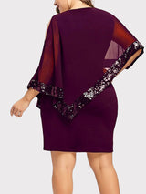 Asymmetric Sequins Dress with Cape Overlay - View 14 | Lwiis