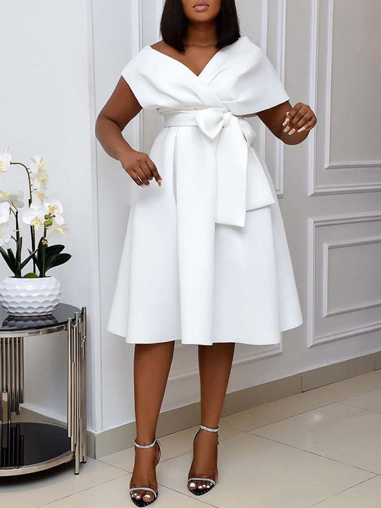 Elegant A-line V-neck party dress - View 12 | Lwiis