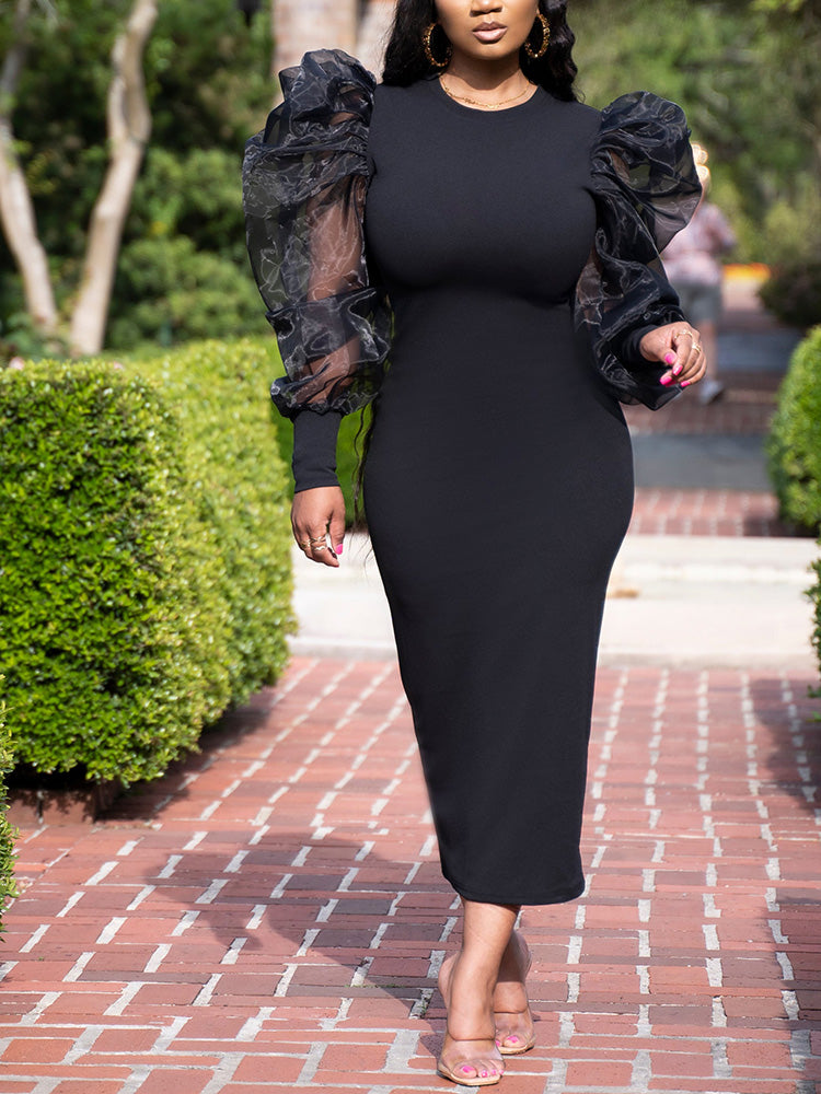 Elegant puff sleeve maxi dress - View 8 | Lwiis
