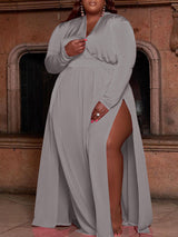 Solid Color High Slit Maxi Dress - View 7 | Lwiis